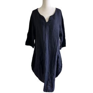 Marisima Linen Dress Midi OS Italy Navy Lagenook Oversized Minimalist Artisan